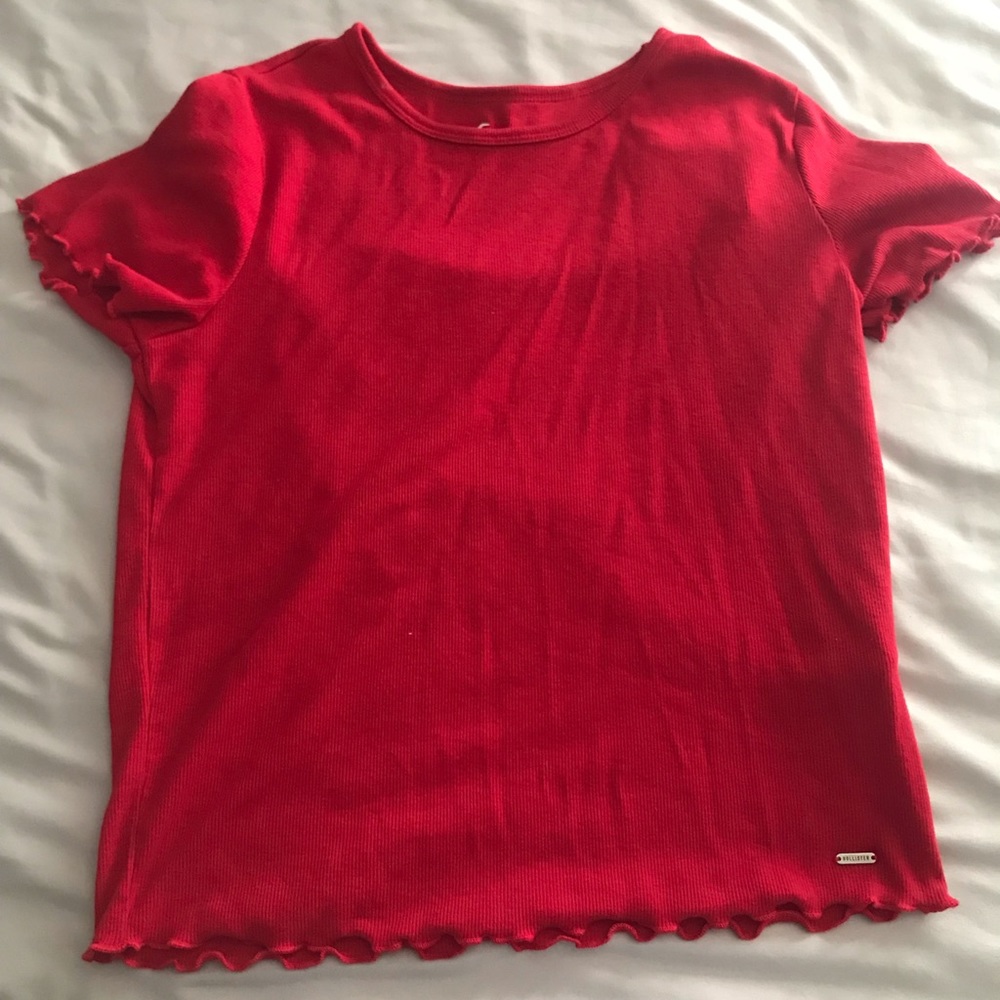 Hollister red ruffle trim shirt